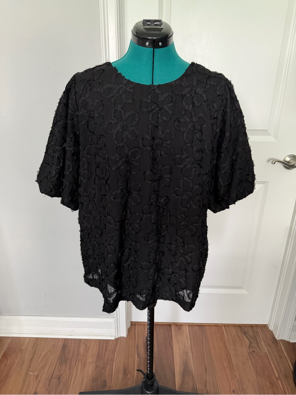 bohme Black Floral Appliqué Short-Sleeve Blouse